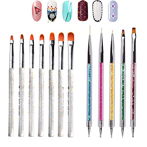12pcs Double Ended Nail Art Brushes, 3D Nail Art Point Drill Drawing Brush Pen Manicure Care Design Tools Set Include Liner Brushes and Dotting Pen