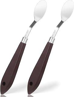 2 Pcs No.20 Palette Knife, 22mm Width Pallet Paint Spatula Stainless Steel Oval Art Spatula with Wood Handle Metal Paint Pallet Knife for Acrylic Painting Oil Canvas Mixing Spreading Cake Decorating