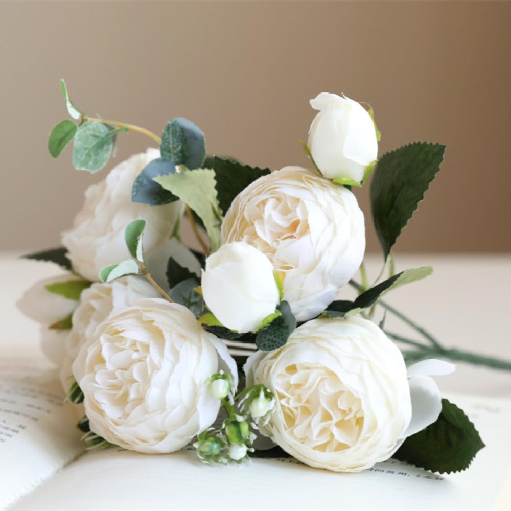 Bouquet de pivoines en soie rose LVTFCO fausses fleurs de 5 têtes