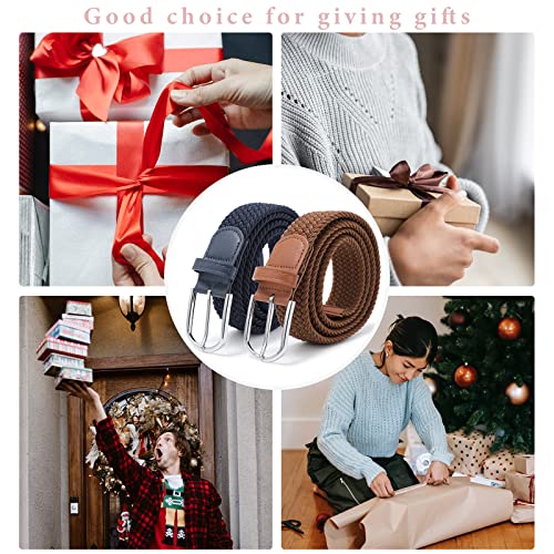 Awaytr Elastic Braided Belt For Women - 2Pcs Unisex Stretch Woven Fabric Belt For Jeans (Brown+Navy Blue) #TOP3