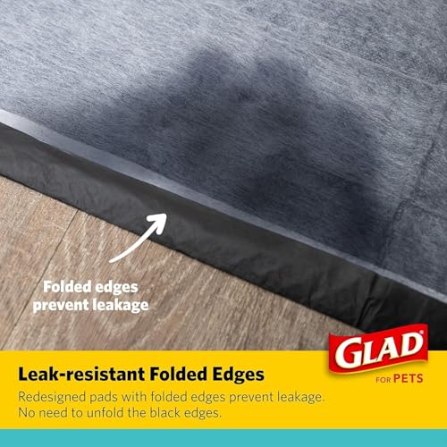 Image of Glad for Pets Black Charcoal Puppy Pads, 120 Count, 17.5 x 23.5 Inch, Charcoal Odor Neutralizing, Super Absorbent, Leak-Resistant Edges, Pheromone Attractant, Disposable - 2 Pack