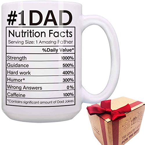 Funny #1 Dad Gift, Dad birthday gifts from Daughter Son, Funny Dad Mug, Superhero Dad Nutrition Facts mug, Dad Christmas Gifts, Fathers Day Gift for Dad (White 15oz)