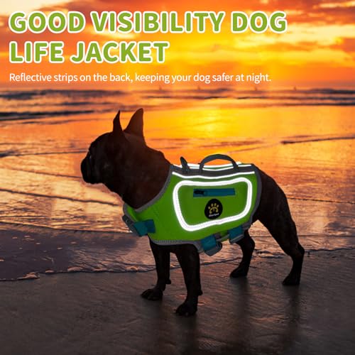 high buoyancy life jacket for dogs dog life vest for swimming adjustable reflective dog floating vest good visibility pet safety preserver with rescue handle for medium dogs green m