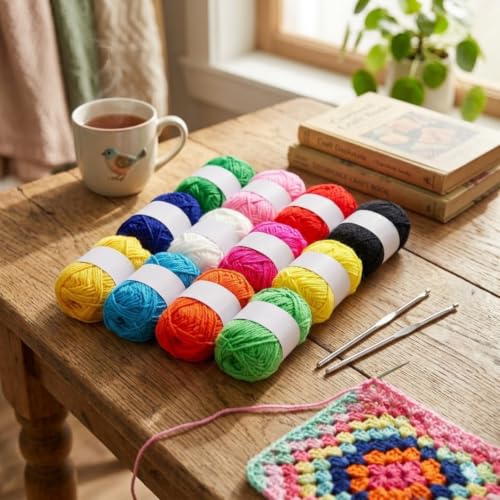 Image of 12 Color Wool Oon Yarn Balls Set with 2 Crochet Kroshiya Hooks | Soft Knitting Wool Yarn Kit for DIY Crafts, Crochet, Weaving & Beginners | Multicolor Craft Yarn for Art, Decoration & Hobby Use