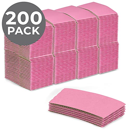 Image of FMP Brands [200 Pack] Pink Coffee Cup Sleeves Disposable for Hot Drinks, Durable Corrugated Cardboard Cup Sleeves for 10-24 oz Cups, Beverage Insulator and Hand Protection for Hot & Cold Drinks