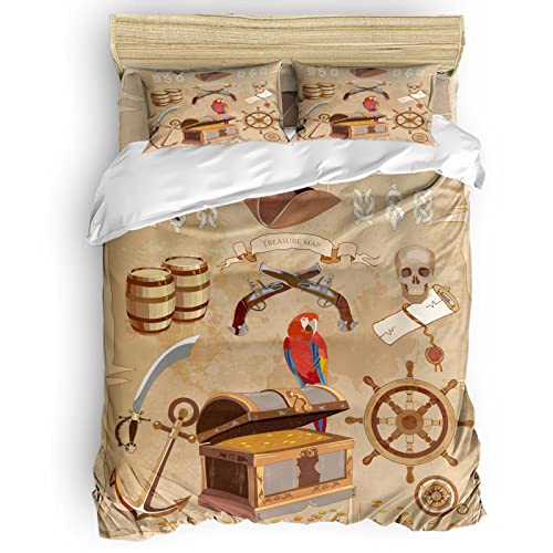 WQIZXCW Pirat Bettwäsche 135x200, Papagei Bettbezug Set 2 Teilig - 110gsm Weiche Microfaser Bettbezüge mit Reißverschluss und 1 Kissenbezug 80x80...