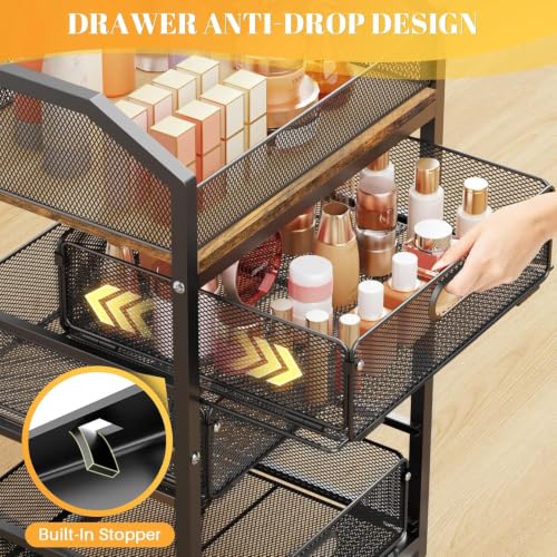 Image of SUNALLY Rolling Makeup Cart with Drawers, Rolling Vanity Nail Cart, Black