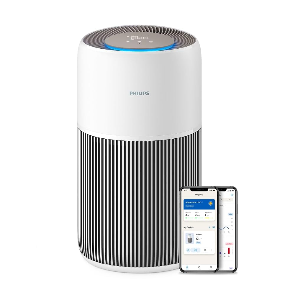 Purificatore d'Aria Philips Serie 2200, HEPA NanoProtect + Filtro a Carboni Attivi, CADR 400m³/h per ambienti fino a 140m², utile contro allergie, Ultra-silenzioso, Filtro intelligente (AC2210/10)