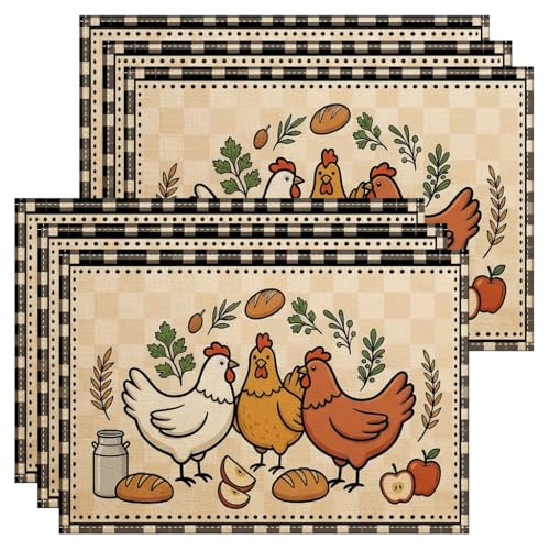 Lot de 6 sets de table rustiques en forme de poules beiges pour salle à manger, antidérapants,...