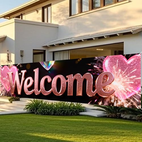 Image of Nuxovilar Welcome Home Banner Pink Glitter Heart 17.7x78.7 Polyester