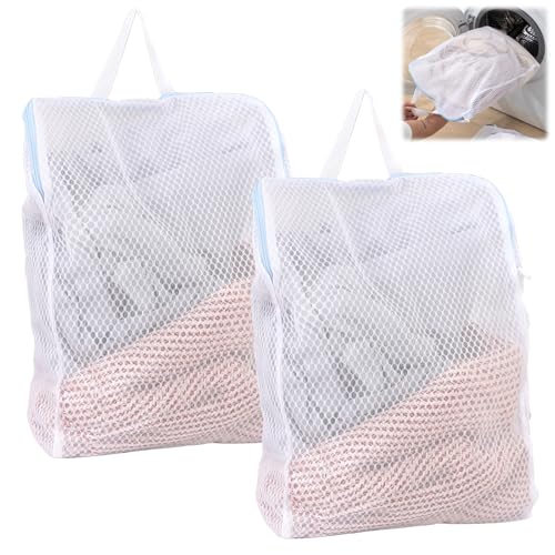 2 Pièces Filet de Lavage Machine a Laver 50x60 cm, Filet à Linge avec Poignées et Fermeture Eclair, Grand Sac a Linge, Sacs à Linge, pour Sous-Vêtements,...