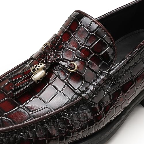 Men's Tassel Dress Shoes, Casual Crocodile Printed Tassel Loafer Handmade Slip-on Penny Loafer for Mens2