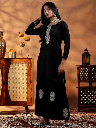 Image of Libas Womens Embroidered Velvet Co ord Set for Women | daily wear | casual wear | office wear