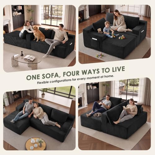 Image of 96 inch Sectional Couches for Living Room Cloud Couch Sofa with L-Shape Upholstered Boneless Couchs Modern Modular Sectional Couch with Chaise