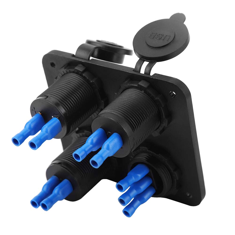 Akozon Marine Schakelpaneel 12V 4.2A 4 Gaten Dual USB Socket LED Voltmeter Sigarettenaansteker AAN UIT Tuimelschakelaar voor Truck Auto Marine Boot RV