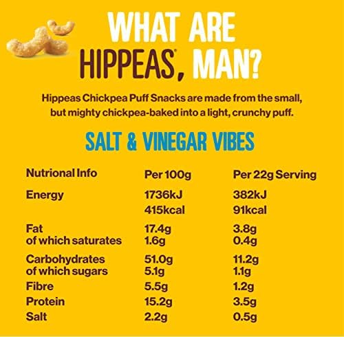 HIPPEAS Salt & Vinegar Chickpea Puff Vegan Crisps Multipack | 10 x 78g Sharing Bags | Plant Based, Source of Protein, Free from Gluten & Artificial Flavours | Light & Crunchy - 91 calories per serving