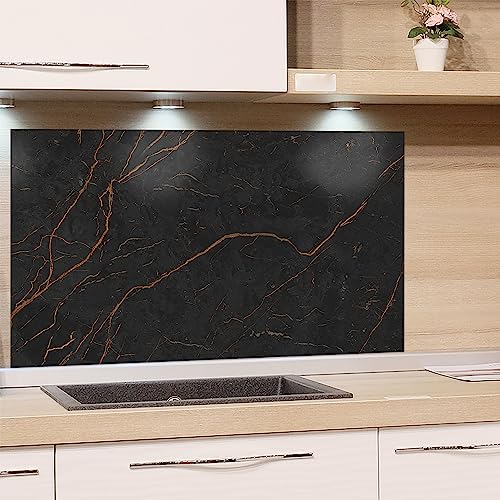 GRAZDesign Crédence de cuisine en verre pour cuisinière et évier de cuisine, aspect granit noir, 60 x 40 cm