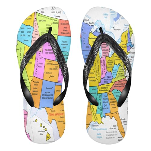 Nander Color World Map Sandal Flip Flops of Men's & Women's,Beach Slippers Flip Flops Shower Shoes