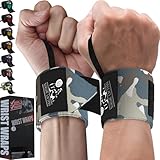 Wrist Wraps (1 Pair/2 Wraps) for Weightlifting/Cross Training/Powerlifting/Bodybuilding-Women & Men-Premium Quality Equipment & Accessories Avoid Injury During Weight Lifting-(CamoGrey)