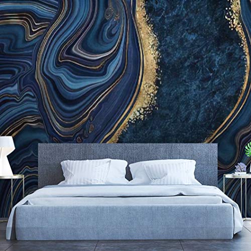 144"Wx100"H Self Adhesive Wallpaper Roll Paper Abstract Background Blue Marble Agate Granite Mosaic With Golden Veins Peel And Stick Wallpaper Decorative Wall Mural Posters Home Covering Interior Film #TOP1