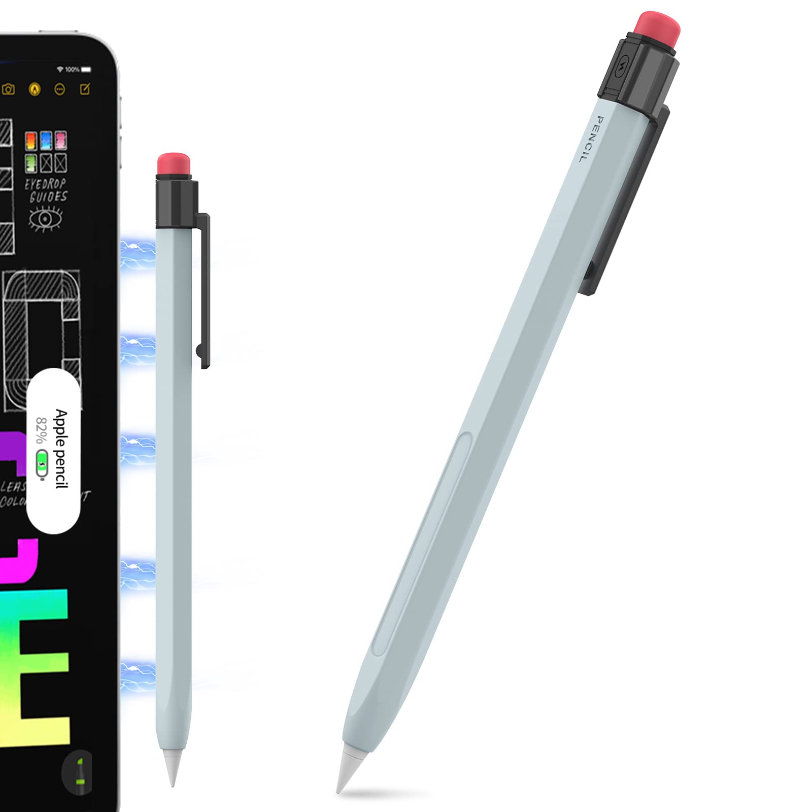 Apple Pencil Pro Case for Apple Pencil 2nd Generation Sleeve Silicone Cover Perfect Grip Skin Classic Design with Sturdy Clip Compatible with Apple Pencil 2 for ipad pro (Sky Blue)