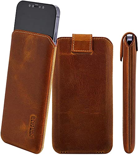 Étui en cuir véritable iPhone 13 Pro Suncase chic Cognac