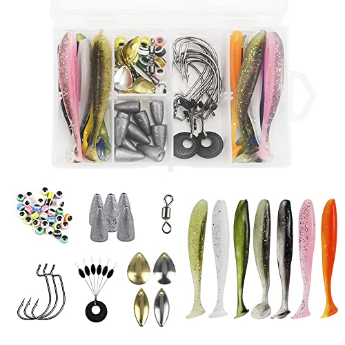 Set di Esche,Kit Accessori da Pesca,Pesci di Gomma Artificiali,Set di Accessori per la Pesca,per Sinkers da Pesca Ganci Rotolamento Barile Pesca Girevoli Perline Anello.