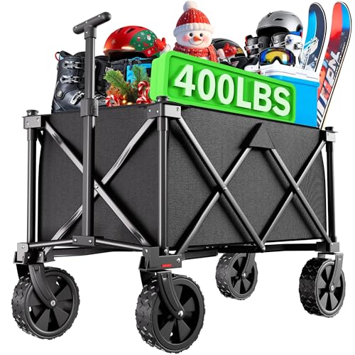 BEAU JARDIN Heavy Duty Folding Wagon Cart 200L 150KG Capacity - All Terrain Utility Trolley for Camping, Beach, Picnic & Garden | Push Pull Handle | Compact Foldable Design | Black