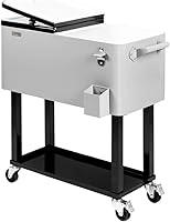 VINGLI 80 Quart Rolling Cooler Cart - Portable Patio Ice Chest with Wheels, Shelf, Bottle Opener, 48Hr Cooling