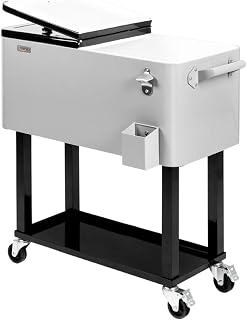 VINGLI 80 Quart Rolling Cooler Cart - Stainless Steel Patio Party Drink Cooler with Wheels, Shelf, Bottle Opener, 48Hr Cooling