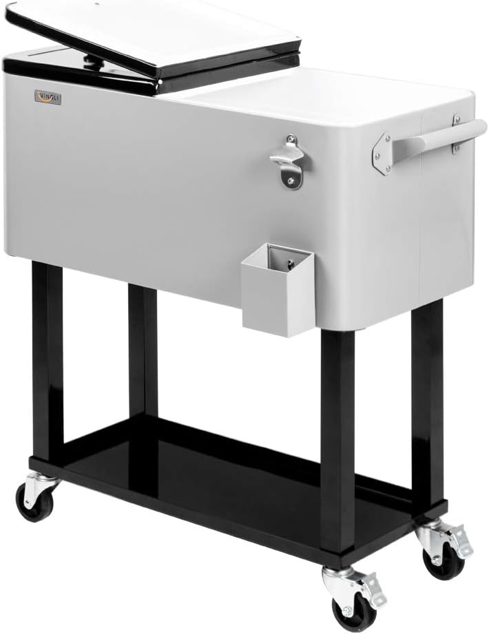 Rolling Ice Chest, Portable Patio Party Bar Drink Cooler Cart, with Shelf, Beverage Pool with Bottle Opener