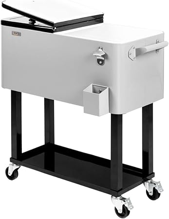 VINGLI 80 Quart Rolling Ice Chest, Portable Patio Party Bar Drink Cooler Cart, with Shelf, Beverage Pool with Bottle Opener