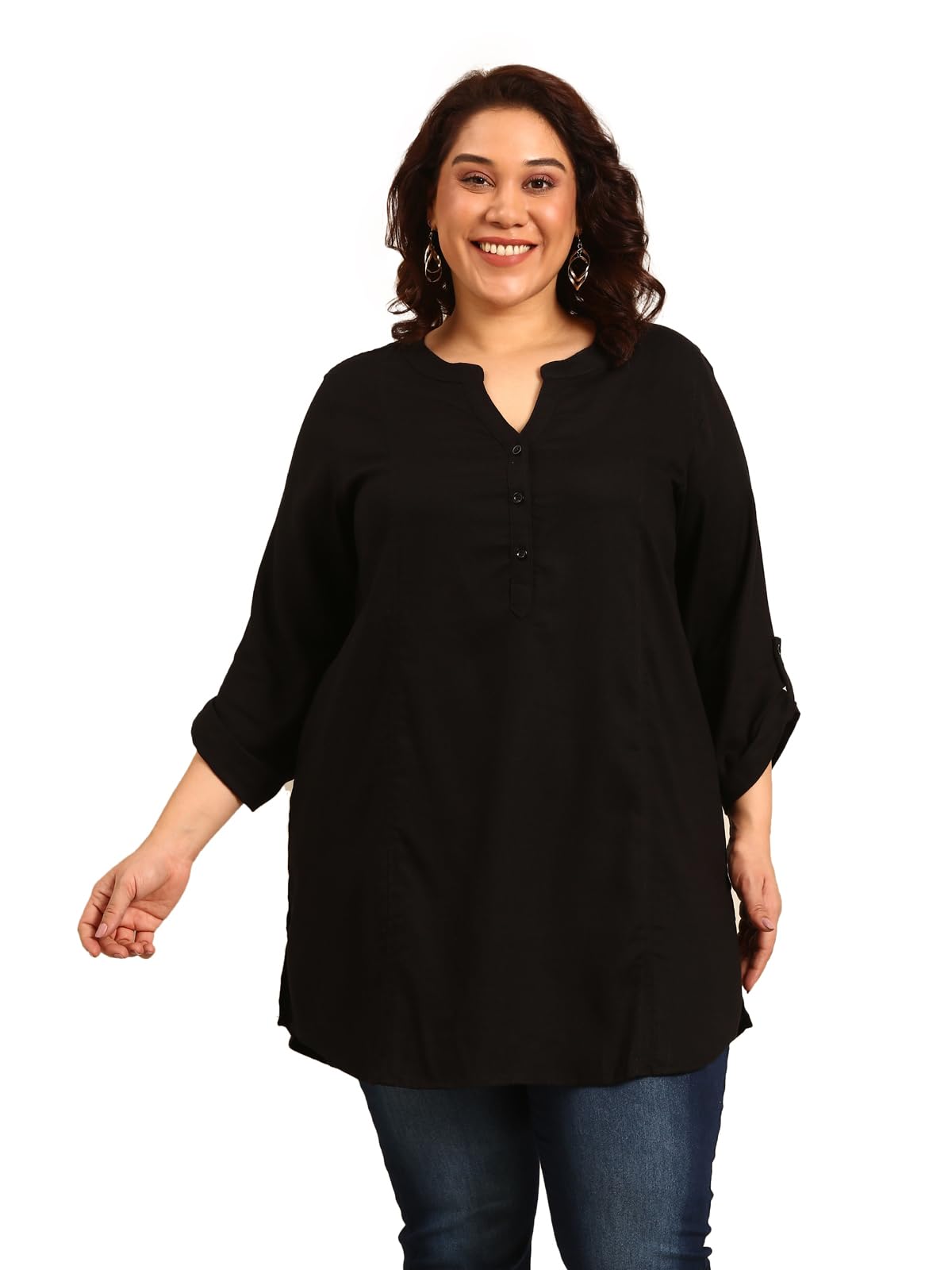 The Pink MoonWomen's Regular Fit Plus Size Black Tunic - (TUN_MIM25K_BLK)