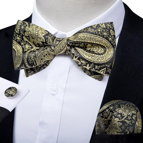 Pajarita preanudada con pañuelo y gemelos para hombre miniatura 2