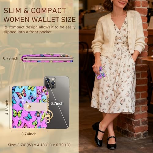 Image of Jogjam Rfid Women Wallet, Small Slim Thin Credit Card Wallet, PU Leather Bifold Cash Zipper Coin Pocket ID Window, for Female Ladies Teen Girls Girly Gifts, Butterfly, Modern