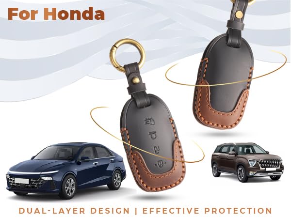 Image of Keyzone Dual Leather Key Cover for Hyundai Verna 2020 Onwards 4 Button smart Key (Black-Brown)