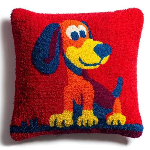 AxiangziK Kit Cojin Gancho De Pestillo,Perro salchicha de dibujos animados 3D Bordado de Bricolaje Funda de Cojín Decoración para Principiantes,Adultos,regalo artesanal único,43x43cm