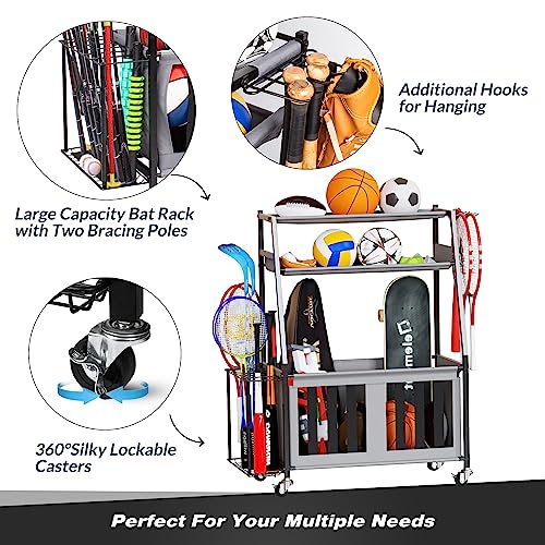 Sttoraboks Garage Sports Equipment Organizer, Balls Storage System For Garage, Ball Storage Rack For Indoor/Outdoor, Storage Organizer Bins For Sports Gear, Garage Organizer With Bat Rack And Hooks #TOP3