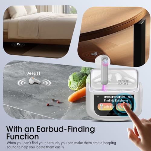 Image of Wireless Earbuds, Bluetooth 5.4 Headphones with Multifunctional Touch Screen, 48H Bass Stereo Ear Buds with ANC /ENC Noise Cancelling /Transparency Mode, IPX7 Earphones with 5 EQ Modes, Rock Gray