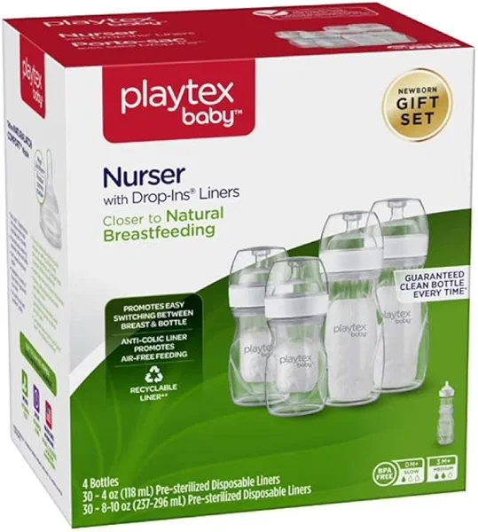Playtex Baby Nurser Bottle Gift Set, with Pre-Sterilized Disposable Drop-Ins Liners, Closer to Breastfeeding