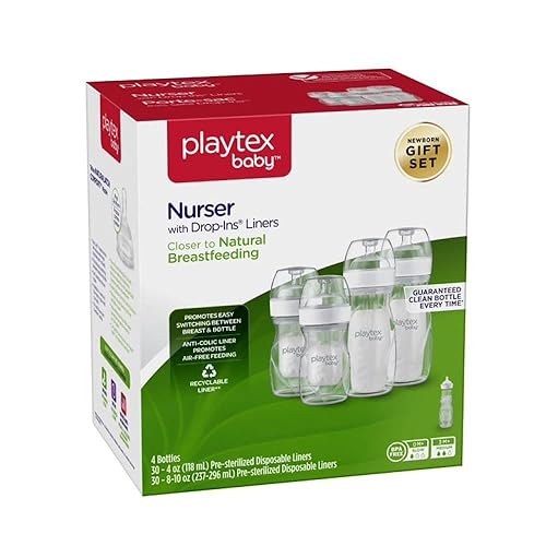 Playtex - Botella de lactancia para bebé con forro desechable, Set de regalo