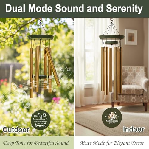 Image of Personalized 30 /36 inch Memorial Wind Chimes for Outside, Sympathy Gifts Wind Chime for Loss of Loved One, Beautiful Decor with Deep Tone, Ideal for Funeral, Remembrance & Bereavement, Produced in Texas
