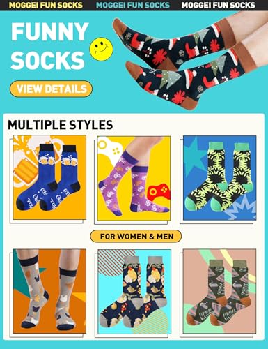 Image of MOGGEI Funny Socks for Men Women Fun Cozy Crazy Novelty Fashion Breathable Printed Cotton Boot Socks