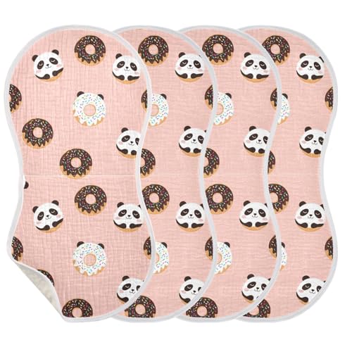 J JOYSAY Donuts Panda Salmon Baby Burp Cloths for Boys Girls Large 22''x11'' Cotton 4 Layer Neutral Burp Clothes for Infant Unisex one sizex4
