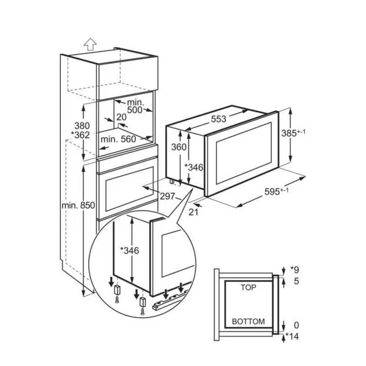 AEG OS5MG20EB Einbau-Mikrowelle, 20 l, 800 W, Grillfunktion, LED-Display, elektronische Öffnung, Schwarz mit Edelstahl-Finish, Anti-Fingerabdruck