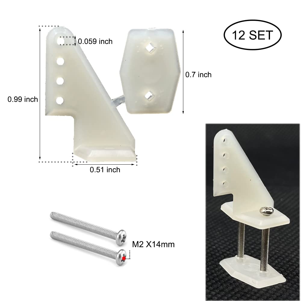 AONTOKY 12 Sets Nylon Control Horns T Style L18×W13×H25mm 4 Holes for RC Airplane KT Model Plane Parts with M2x14mm Screw