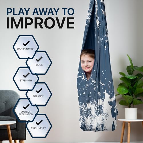 Image of Indoor Sensory Swing for Kids or Outdoor - Holds 300lbs, Double-Layer, & 360 Swivel, Calming Compression Therapy Swing Hammock for Kids & Adults with All Hardware - Sensory-Motor Toys & Gifts