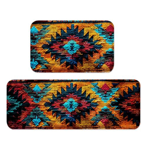 Set de 2 tapetes Navajo geométricos antideslizantes
