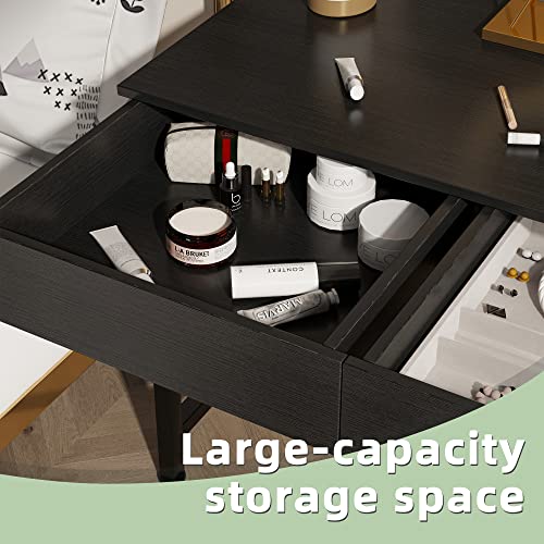 Caiyun Computer Desk With Drawers, Home Office Desk With Storage, Workstation Stand Desks, Study Table For Small Space, Laptop Table Made Of Wood And Metal, 39.4" (Black) #TOP5