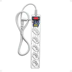 Filtro de Linha iCLAMPER Energia 5 com Proteção contra Surtos Elétricos(DPS) LCF 5 Tomadas, 3 Pinos, 10 Amperes para PC, Notebook, Monitor, Impressora, PS5, Alexa etc, Bivolt, Cabo de 1m Transparente